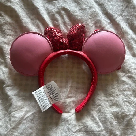 Disney Red and Pink Flowers Minnie Mouse Ears Headband - Picture 2 of 2
